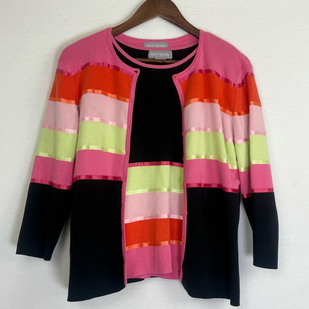 Ann Trinity Colorful Striped Cardigan Set Size Medium